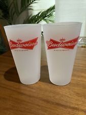 2 Frosted Budweiser Beer Bar Cups Party Cups Restaurant Cups Collectible picture