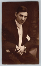 Original Old Vintage Studio Photo Picture Gentleman Suit Tie Chair 1909 picture