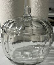 Vintage 7 inch Pumpkin Clear Crystal Candy Jar Cookie Jar Fall Décor With Lid picture