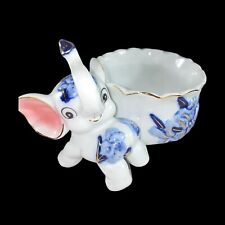 Vintage Elephant Candy Dish Cobalt Blue Baby Elephant Trinket Box Flower Art Dec picture