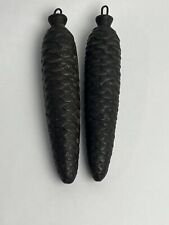 VINTAGE Lot of 2 Cast Iron Pine Cone 7” Cuckoo Clock Weights, 940g & 1000g picture