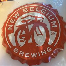 New Belgium Brewing Bottle Cap Metal Sign 🍻 Bar Decor Red White Round Preowned picture