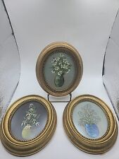 Pictures 3pc oil hand painted flowers in vases. All different. Gold wood framed. picture