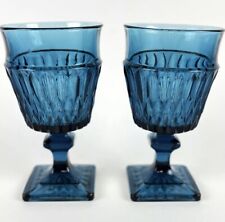 60s Indiana Glass Goblets Wine Mount Vernon Teal Blue Set of 2 MCM 6in tall picture