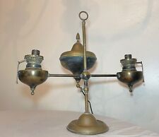 LARGE Antique 19th century electrified two arm brass oil student adjustable lamp picture