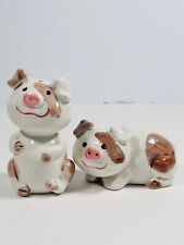 Vintage Ceramic Brown Spotted Pig Salt & Pepper Shakers Enesco Japan picture