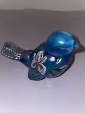Fenton Glass ~ Blue Carnival Glass Bird ~ Hand Painted Bird Figurine picture