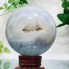 1109g Natural Agate Geode Sphere Crystal Ball Reiki Healing Energy Decoration picture