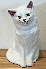 VINTAGE BEAUTIFUL WHITE PORCELAIN CERAMIC PERSIAN CAT FIGURINE HAND PAINTED picture
