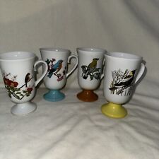 Vintage Fred Roberts Song Birds Irish Coffee Pedestal Mugs Porcelain Set Of 4 picture