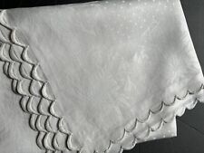 Antique Damask Tea Towel Hand Made Buttonhole Stitch Hem Scalloped Edges 32 x 22 picture