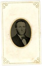 CIRCA 1860'S  Cartouche TINTYPE Handsome Older Man Sideburns Wearing Suit & Tie picture