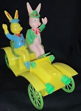VINTAGE ROSBRO PLASTIC EASTER TOY - PAIR RABBITS DRIVING A ‘MODEL T’ AUTOMOBILE picture