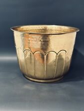 Vintage Solid Brass Hammered Cache Pot Planter With Arch Detail 11.5” Diameter picture