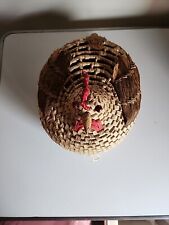Vintage Chicken Rooster Straw raffia shape basket   Lid  Country Farmhouse Vibe picture