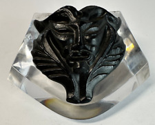 Lalique France Crystal Black Satyr Devil Paperweight Rare Signed 4.25