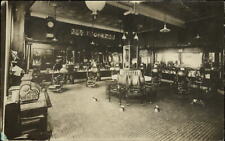 RPPC ~ Barber Shop interior spittoons ornate cash register ~ real photo postcard picture
