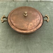 Vintage Heavy Copper Small Pot w/Lid And Brass Handles picture