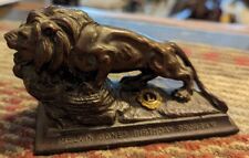 Vintage Lions Club Int'l Bronze Metal Lion Desk Statue Engraved Birthday Program picture