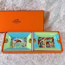 Hermes Paris MINI Ashtray Animal Design Porcelain Tray 8 x 6cm Set of 2 w/Box picture