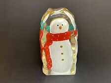Vintage Snowman Lucite Paperweight Iceberg Figurine Christmas Holidays Encased picture