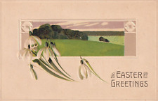 Vintage Easter Greetings Postcard Early 1900's White Lilly's Country Hillside picture
