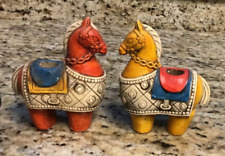 Lot of 2 Vtg Horse Candle Holders Mid Century Art Pottery 1960s Orange & Yellow picture