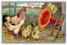 c1910's Easter Chicken Hen Chicks Gramaphone Embossed Posted Antique Postcard picture
