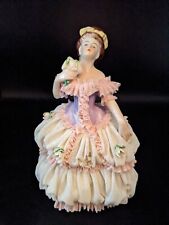 Vintage Volkstedt Germany Porcelain Lace Figurine Lady in Pink 7