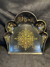 Antique French c.1890 Black Lacquer Paper Mache Crumb Tray  with Gold Décor picture