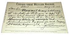 1903 CHICAGO GREAT WESTERN RAILWAY POST CARD TO IOWA INSURANCE COMMISSIONER picture