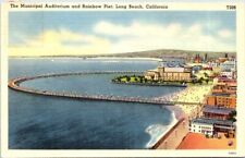 1939 Municipal Auditorium & Rainbow Pier, LONG BEACH, California Linen Postcard picture
