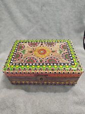 RARE FIND Beautiful Hand Painted Jeweled Indian Wood Box picture
