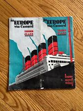 Cunard Brochure 3rd Cl. to Europe / RMS Aquitania RMS Berengaria RMS Mauretania picture