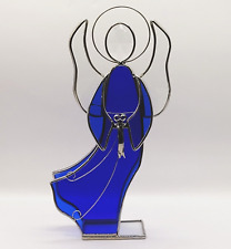 Blue Stained Glass Angel Large Silver Tone Metal Vintage 1988 Numbered SIGNED picture