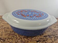 VTG Pyrex Holland Blue w/ Red Tulips 2.5 QT Oval Casserole Dish 045 w/ Lid picture