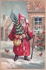 1800s Victorian Trade Card -Santa Claus w Christmas Tree--#b1 picture