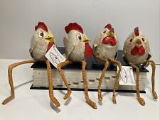 Set of 4 MARK ROBERTS Collection Chickens Roosters Paper Mache Shelf Sitters picture