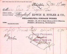 Edwin H Fitler Co Philadelphia Cordage Works Billhead Receipt 1889 picture