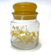Vtg Jar Canister w Daisy Flowers Glass Apothecary 5.5” Retro Groovy Boho Yellow picture