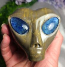 LARGE 807g A+ Olive Green Jasper Alien Star Being Head Skull UFO Crystal Carving picture