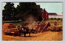 Heart Of Amishland PA-Pennsylvania Amish Threshing Scene Vintage Postcard picture