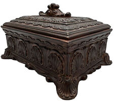Carved Detailed Wooden Keepsake Jewelry Box Lift Off Lid Lined And Heavy picture