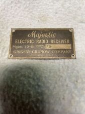 Brass Plate From Majestic Model 70-B picture