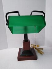 Vtg Rare Classic Bankers Lawyer Desk Lamp Green Frosted Fluted Thick Glass Shade picture