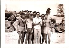 Vintage 1945 Photo Group Of Handsome Muscular Young Men On Beach Drinking Beers picture