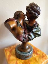  Original Jean Antoine Houdon Bronze Bust Small Kiss Sculpture Signed  picture