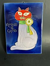 Vintage Cat Tile Italy Italian Hand Painted Sweet and Joyful Kitty picture