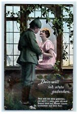 c1910's Couple Kissing In Window Soldier WWI Germany Posted Antique Postcard picture