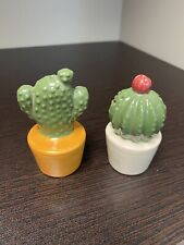 Potted Cactus southwestern ceramic Mini Salt & Pepper Shakers Set picture